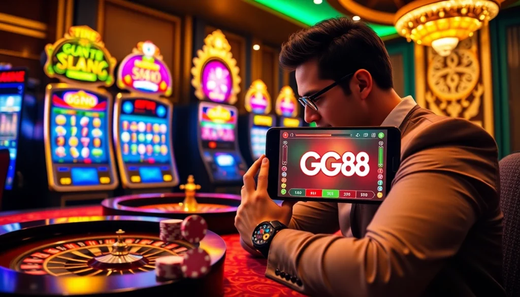 Experience the excitement of online gambling with GG88's vibrant slot machines and dynamic gaming interface.