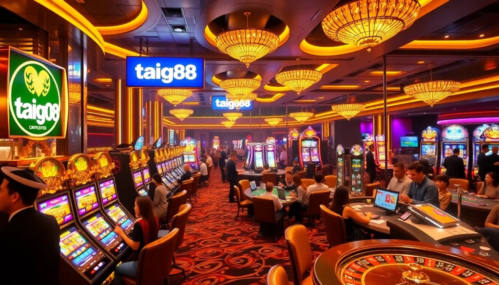 Players engaging with exciting casino games at taigo88, showcasing vibrant tables and thrilling action.