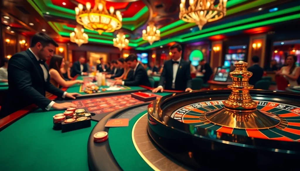 Roulette players placing bets at https://rr88csn.com/ in a luxurious casino atmosphere.