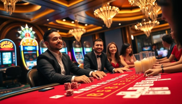 Engaging players enjoying luxury gaming experience at a reputable casino (nhà cái uy tín) table with cards and chips.