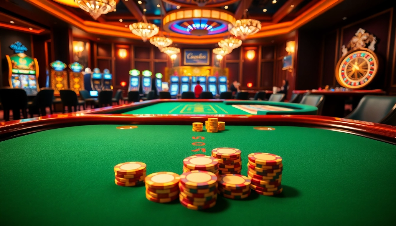 Experience exhilarating gameplay at WINBET88 with luxurious casino tables and vibrant lighting.