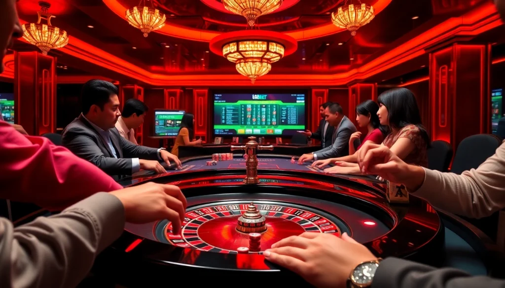 Experience the thrill of online gambling with the 188bet link showcased among vibrant casino tables and games.
