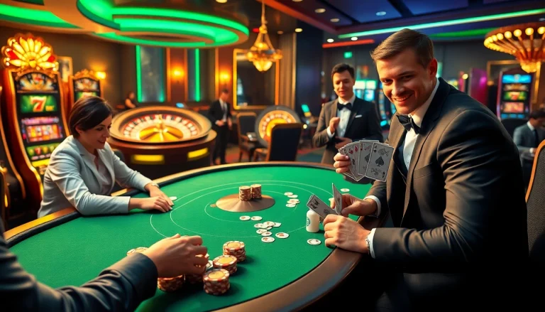 Players engage intensely at the Lucky88com.me poker table, highlighting the excitement of casino gaming.