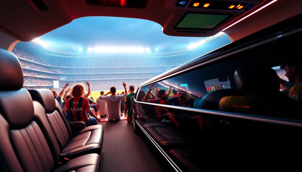 World Cup Group Transportation in a luxury limousine at stadium entrance.