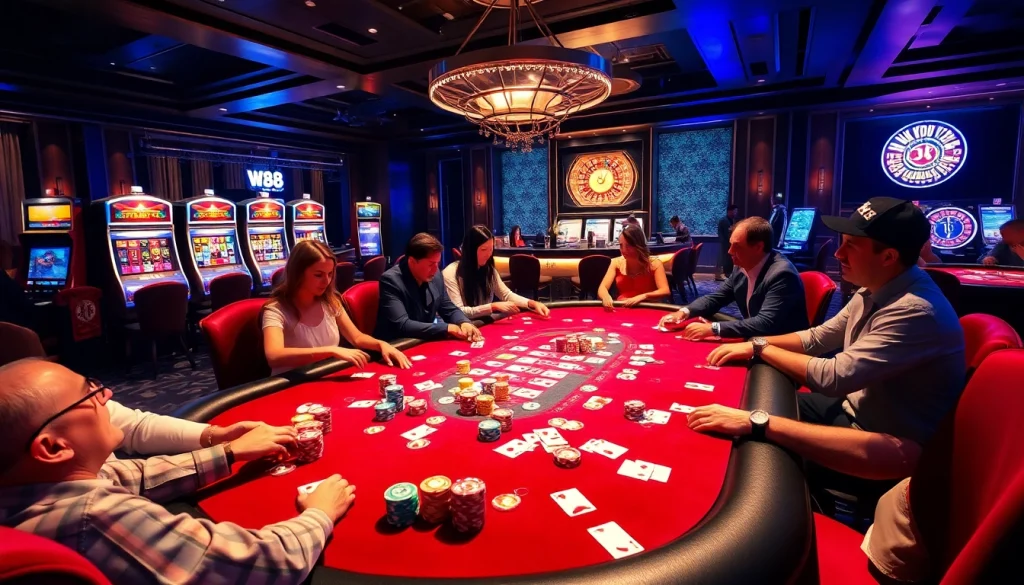 Experience thrilling gambling action at W88 with players competing at poker tables.