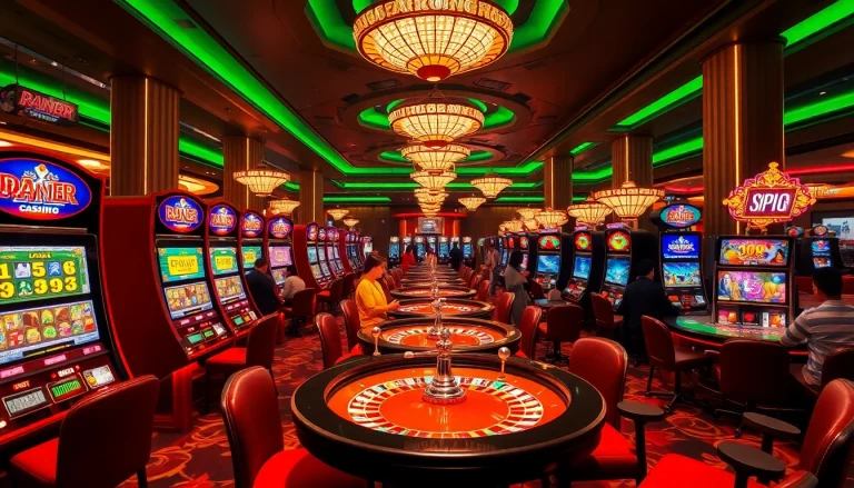 RAJABARONG players enjoying vibrant slot machines and roulette in a luxurious casino setting.
