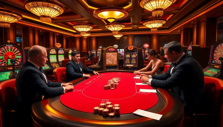 KJC players immersed in high-stakes poker at a luxurious casino table, showcasing professional gambling.