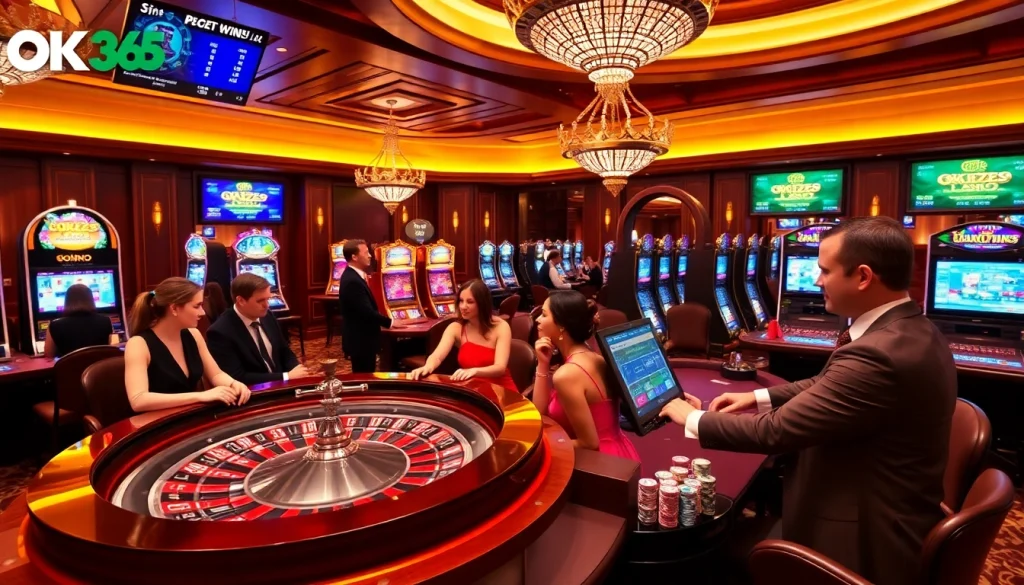 Experience thrilling gaming at OK365 with a bustling casino atmosphere.