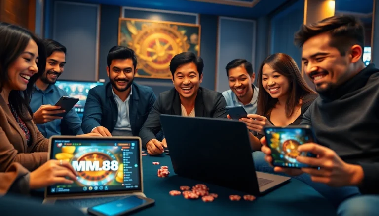 Enthusiastic players enjoying games from https://mm88.agency/ in a vibrant, professional gaming environment.