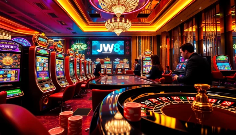 Experience thrilling gameplay at JW8 with vibrant casino visuals showcasing slots and live dealers.