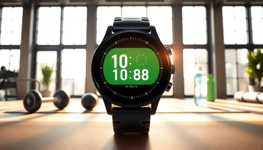 LC88 Smart Watch in a modern fitness studio, highlighting its sleek design and active lifestyle.