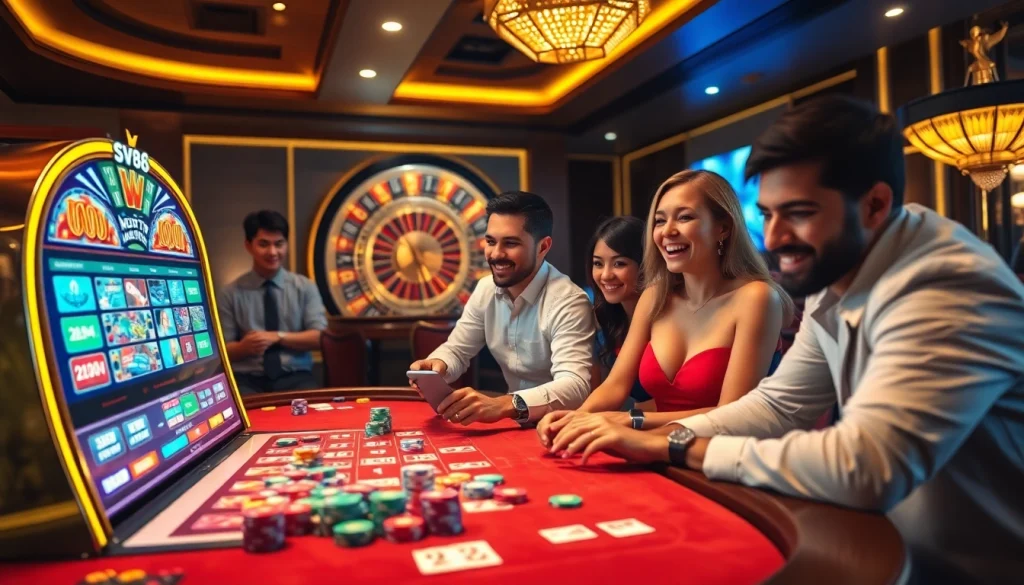 Exciting casino scene showcasing link sv88 with players engaged in high-stakes gaming.