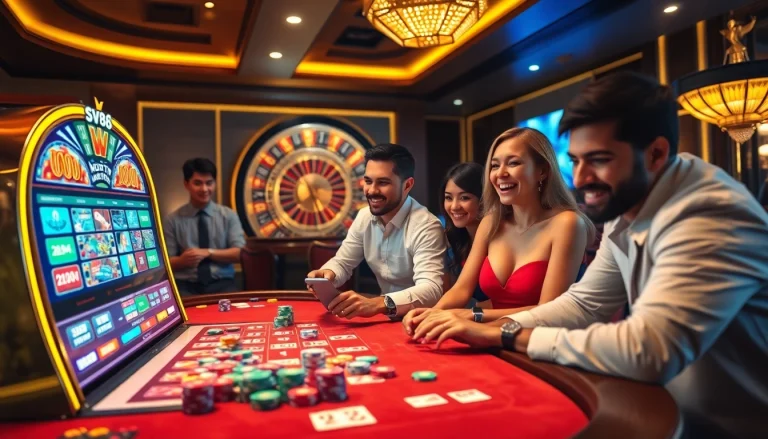 Exciting casino scene showcasing link sv88 with players engaged in high-stakes gaming.