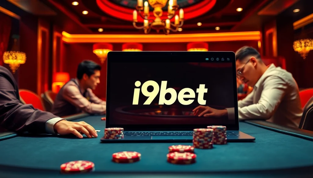 Players engaged at an i9bet poker table in a luxurious casino setting.