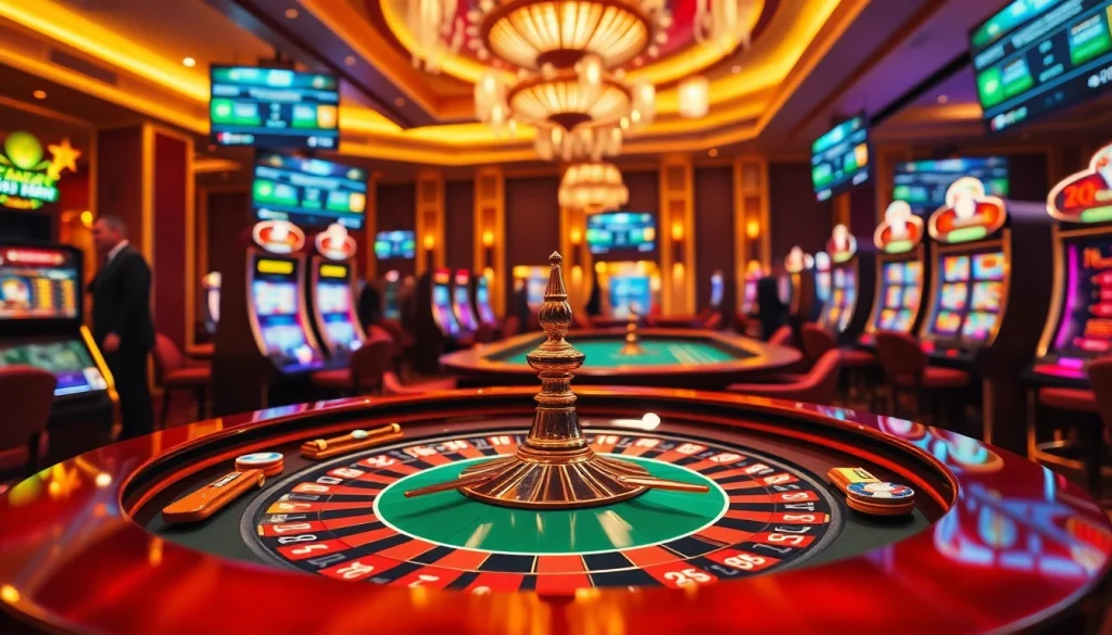 Engage in thrilling gameplay with 소액결제 options at a luxurious casino, featuring roulette and slot machines.