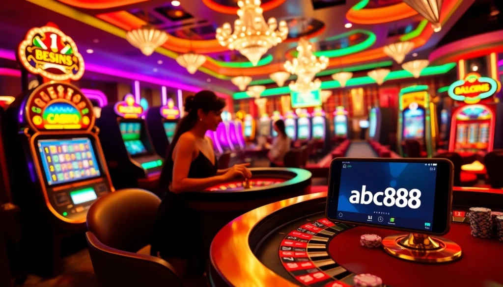 Experience the thrill of the casino as players engage with abc888 slot machines and gaming tables.