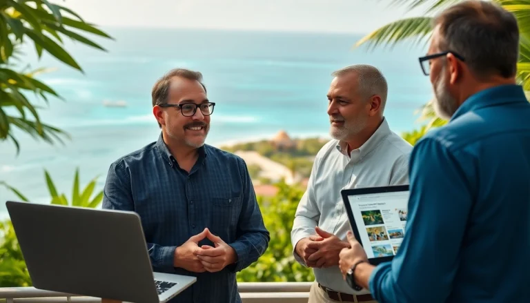 Dustin Rennie Belize engaging with clients amidst the beautiful Caribbean landscape, showcasing real estate opportunities.