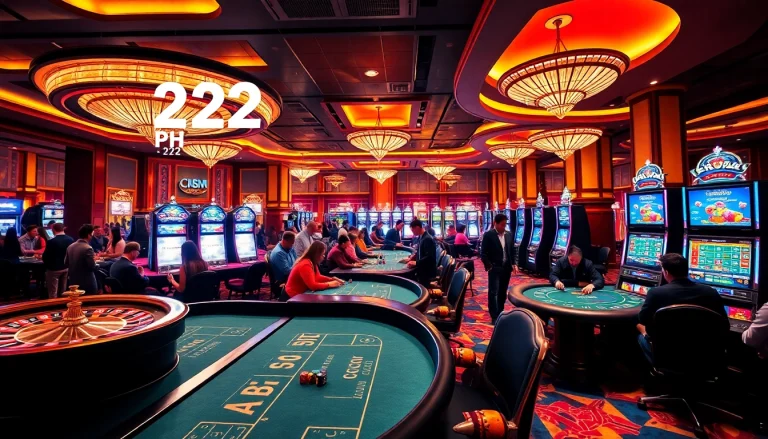 Experience the thrill of PH222 casino gaming with vibrant tables and slot machines.