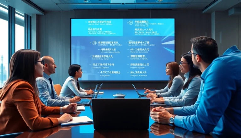 AI interpretation service in action during a multilingual conference with diverse participants.