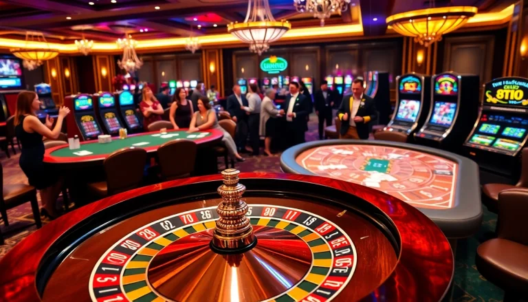 Players enjoy the thrilling atmosphere at KJC casino, engaging in roulette and poker games.