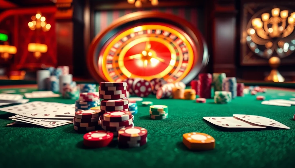 Experience the excitement of betting at BIG88.BAR with engaging casino visuals showcasing poker cards, chips, and roulette wheels.