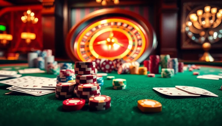 Experience the excitement of betting at BIG88.BAR with engaging casino visuals showcasing poker cards, chips, and roulette wheels.