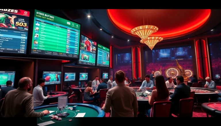 A dynamic scene of sports betting at Five88, showcasing players placing bets and analyzing odds.