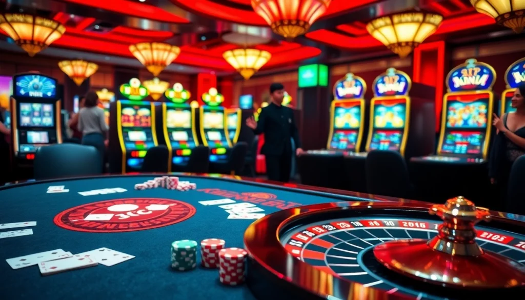 King88 vina casino table with poker chips and vibrant slot machines lighting up the scene.