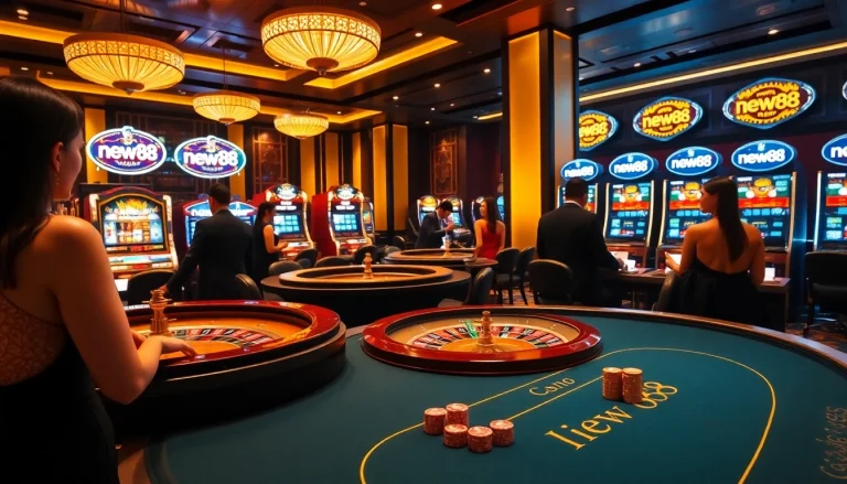 Experience thrilling gameplay at new88 with luxury casino tables and vibrant slot machines.