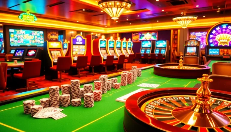 A captivating online casino scene showcasing thrilling games and vibrant atmosphere at sky88sk.com.