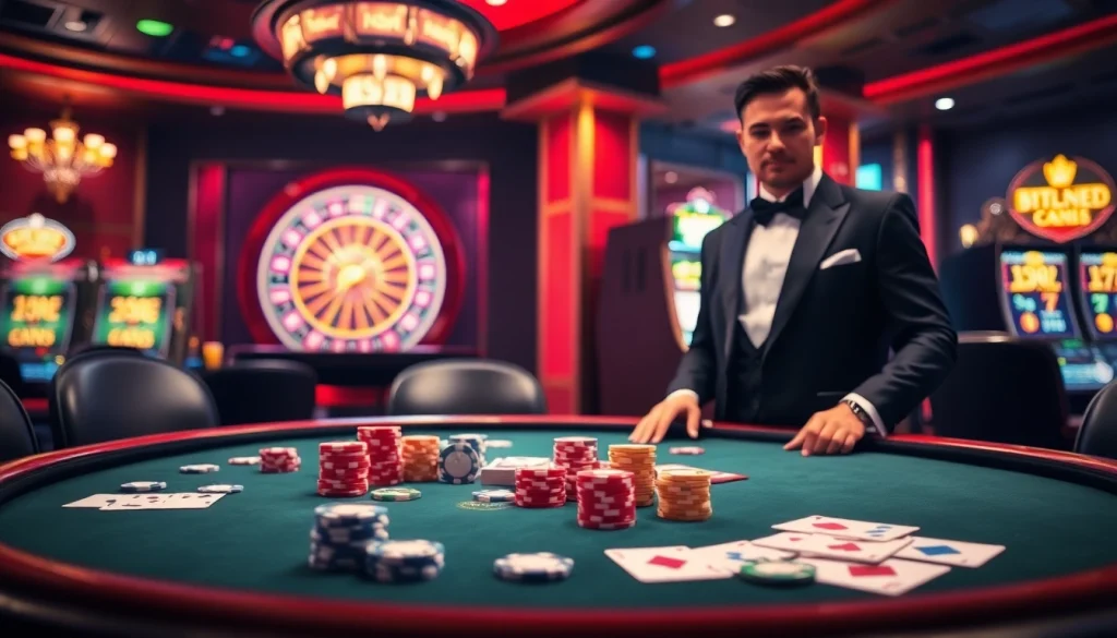 Place your bets at https://nhandinhkeonhacai.news/ with an exciting casino table scene featuring cards and chips.