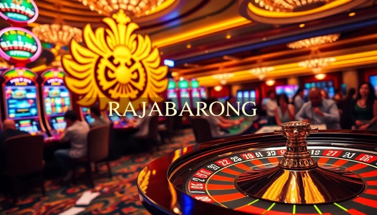 Engaging players enjoy the thrilling atmosphere of RAJABARONG in a luxurious casino setting with vibrant gambling elements.