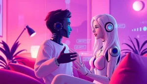 Experiencing AI sex chat with an engaging digital avatar in a cozy virtual setting.