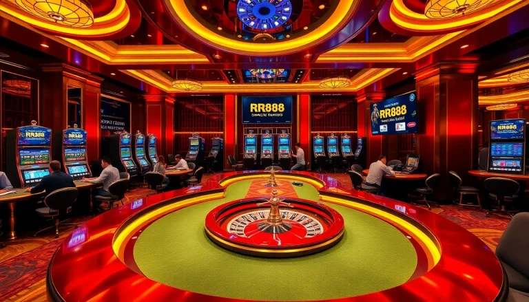 Engage with the dynamic world of online gambling on Trang Chủ RR88, featuring vibrant casino tables and digital interfaces.
