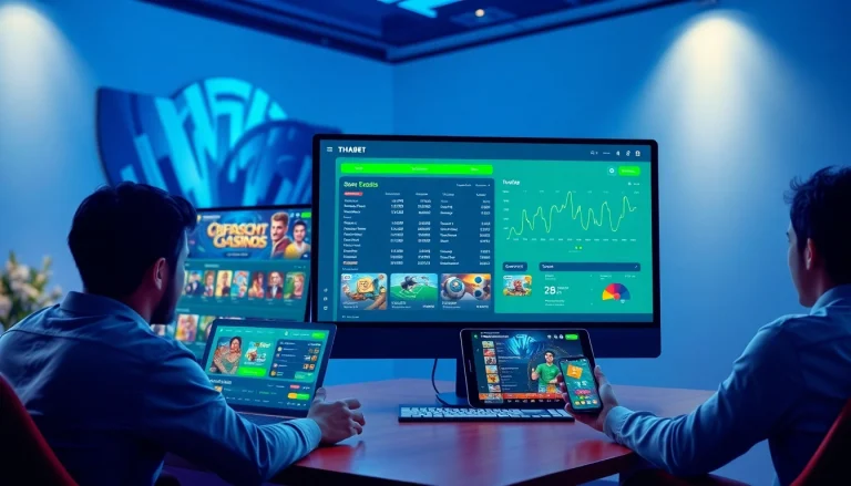 Engaging online betting platform image featuring diverse devices showcasing https://tha-bet.pro/ with vibrant games.