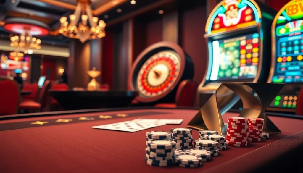 Experience the thrill of the 98 win casino with luxurious poker tables and vibrant slot machines.