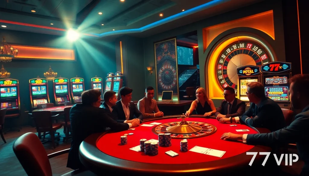Experience the excitement of winning at 777VIP with luxurious poker tables and vibrant slot machines.
