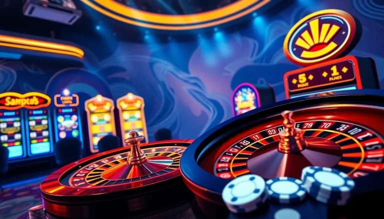 Experience excitement at cair33bdg.com with vibrant casino visuals featuring roulette, poker chips, and neon lights.