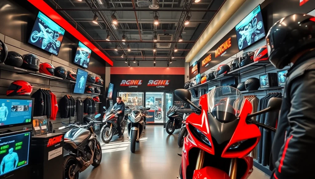 Affichage attrayant d'équipements et d'accessoires de moto chez Motopaco.