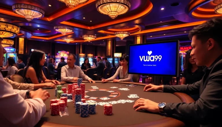 Vua99 poker table scene showcasing vibrant gameplay and interaction.