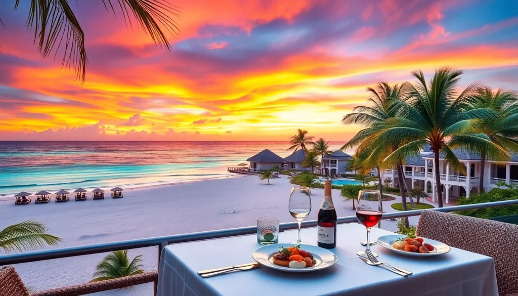 Luxury travel destinations showcase a stunning beach resort at sunset, embodying relaxation and indulgence.