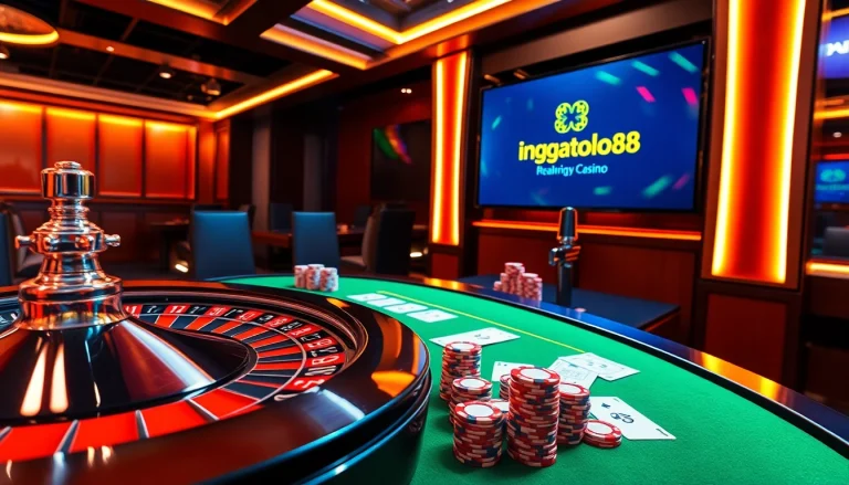 Ingatbola88 offers a thrilling online gambling scene with roulette and poker chips.