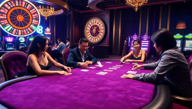 Experience thrilling games at King88’s luxurious casino table with vibrant atmosphere and engaging players.