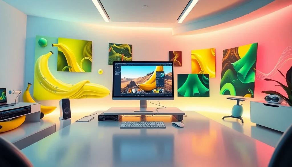 Nano banana pro AI image editing workspace showcasing vibrant digital art and advanced tools.
