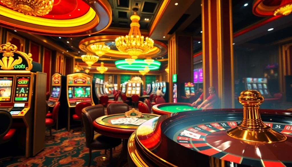 Join the excitement at s8.com with players enjoying a luxury casino experience featuring vibrant tables and slot machines.