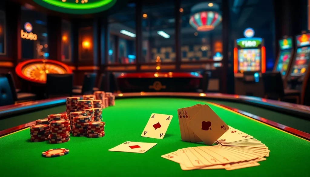 Experience high-stakes gaming excitement with Fb88 at a luxurious casino table setting.