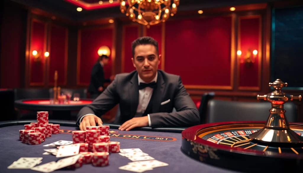 SX88 casino scene featuring a lively table game with poker chips and cards.