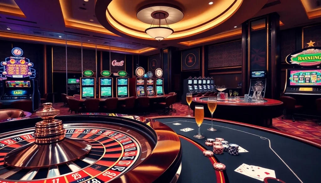 A lively casino scene at https://www.bdjl.win/, showcasing exciting roulette and poker tables.