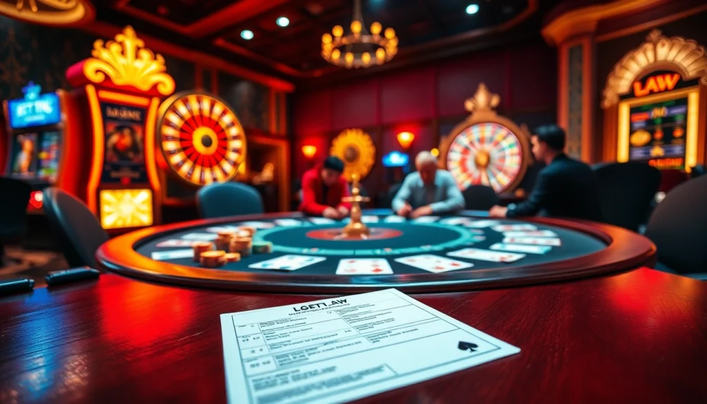 Experience the thrill of gambling with f168 law at a vibrant poker table, complete with chips and cards.