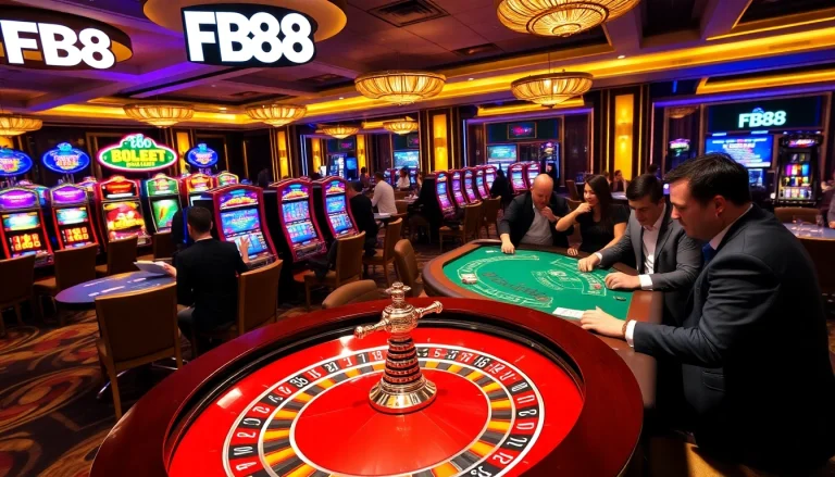 FB88 players celebrating big wins at a casino table filled with excitement and vibrant energy.